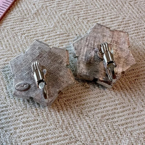 Rare Vintage Ballet Jewels Co Statement Clip On Earrings Silver Tone Star Flower - Picture 11 of 12